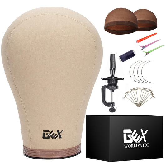 GEX 20"24" Cork Canvas Block Head Mannequin Head Wig Display Styling Head With Mount Hole Light B...