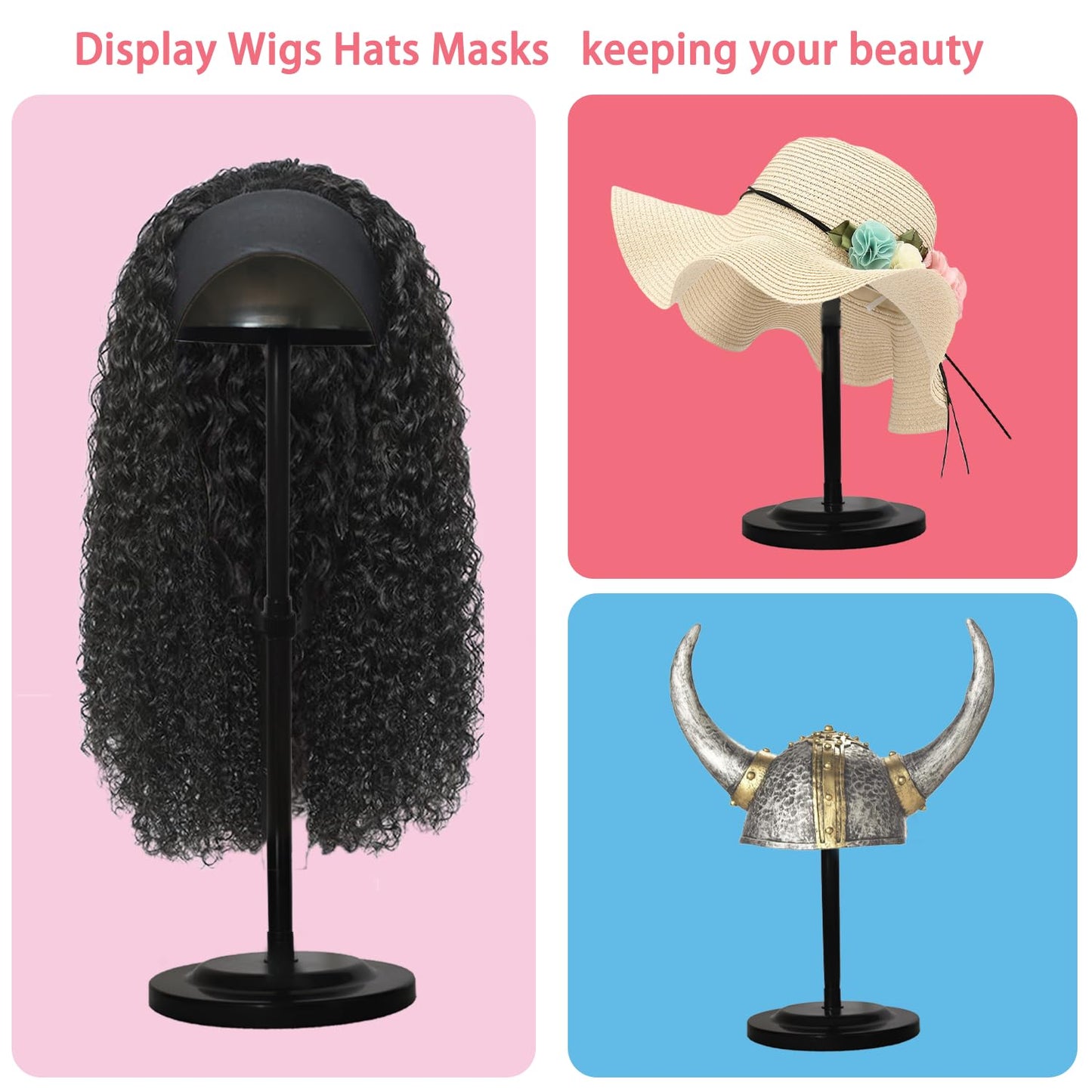 Wig Stand 1PC Adjustable Height Black Plastic Wig Head Stand Portable Wig Holder Stands NonSlip W...