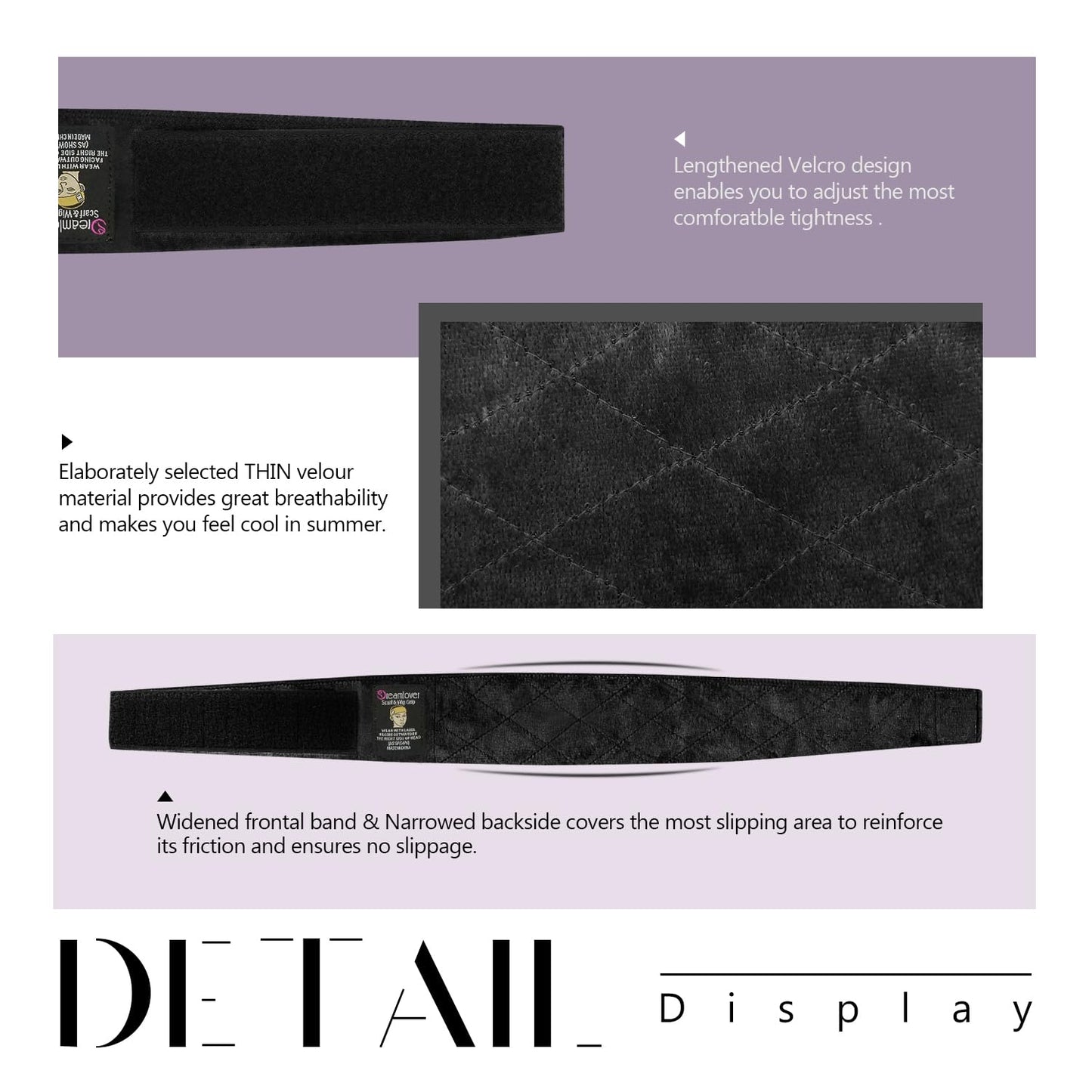 Dreamlover Wig Grip Band Headband for Keeping Wigs in Place Black 2 Pieces