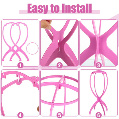 obeoby Wig Stand Portable Wig Holder Wig Head Stand for All Wigs Travel Wig pink 2pack