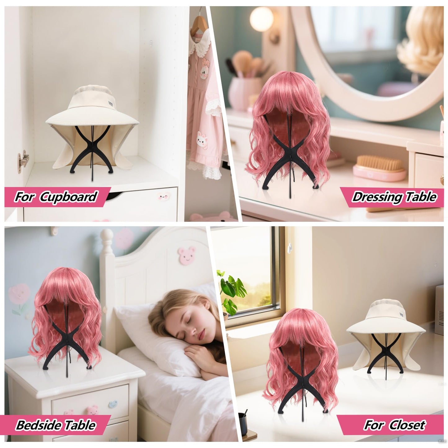 Seewaazee 2 Pack Wig Stand Wig Head Stand Portable Wig Holder for Multiple Wigs Wig Stands Tripod...