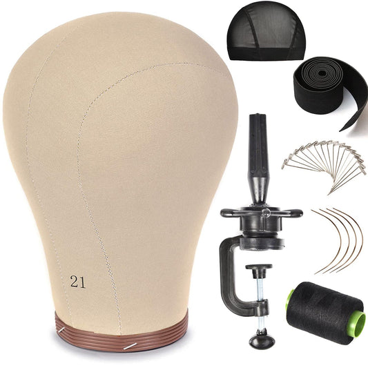 ZGCYSMHT 2124Inch Wig Head Cork Canvas Block Head Mannequin Head With Stand for Making Wigs 21 in...