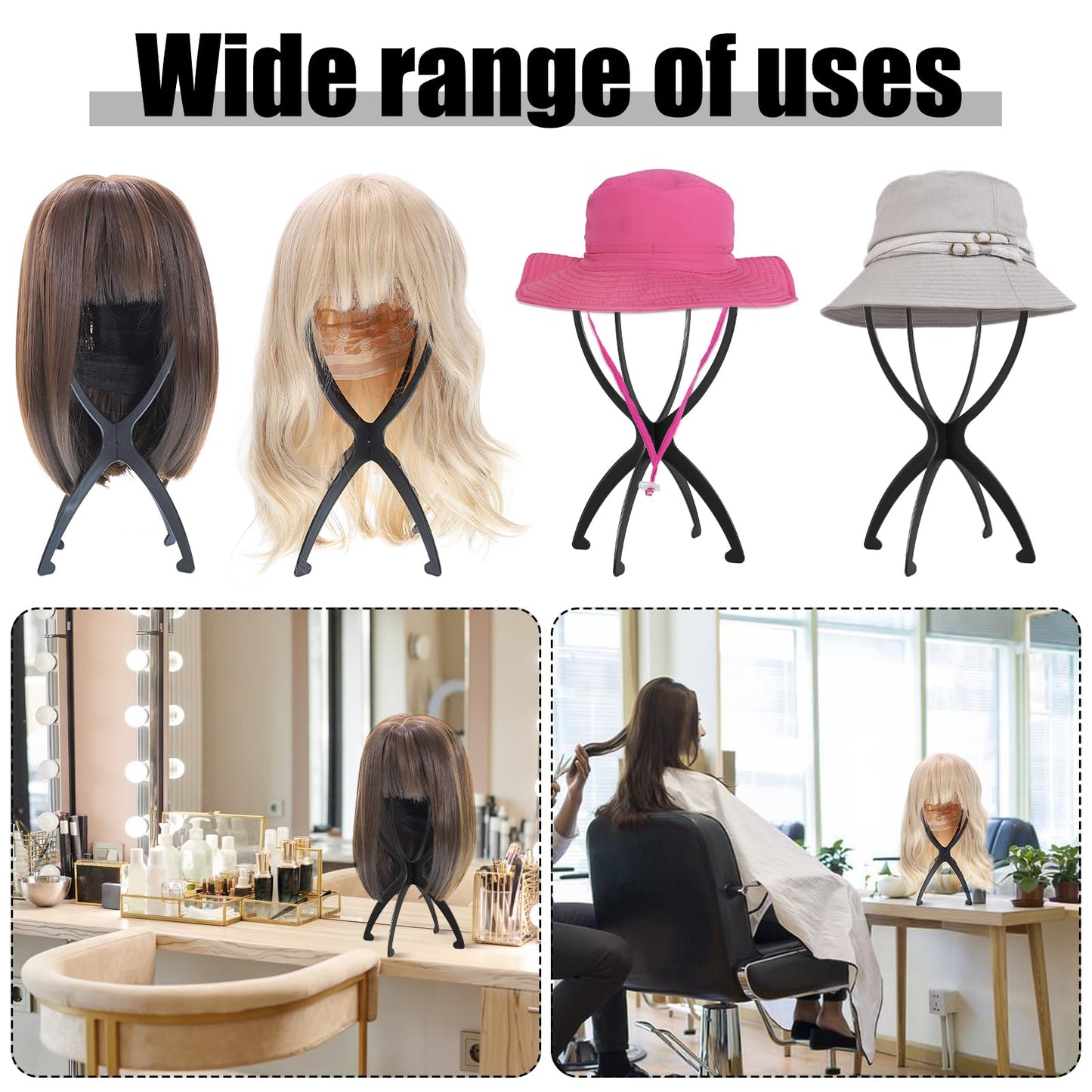 obeoby Wig Stand Portable Wig Holder Wig Head Stand for All Wigs Travel Wig Hair Stylist Gifts fo...