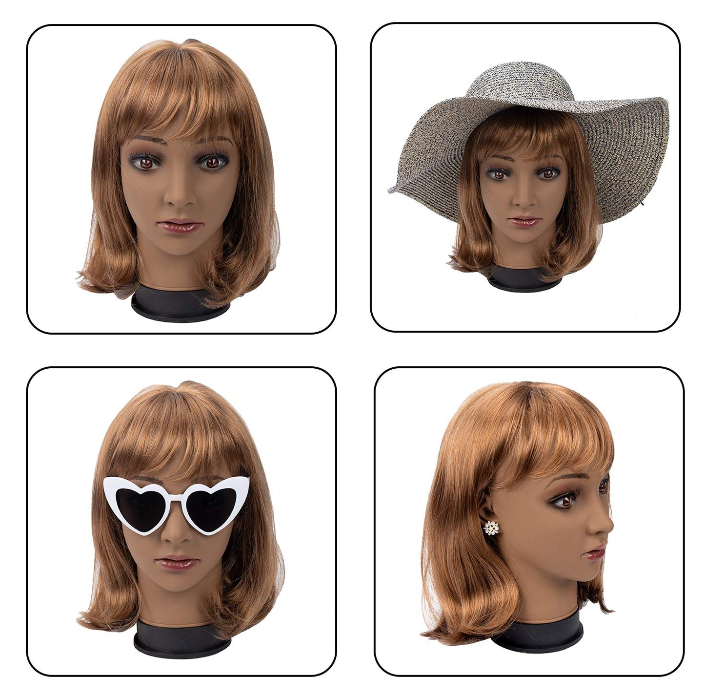 BHD BEAUTY Bald Mannequin Head Brown Female Professional Cosmetology for Wig Making Display wigs ...