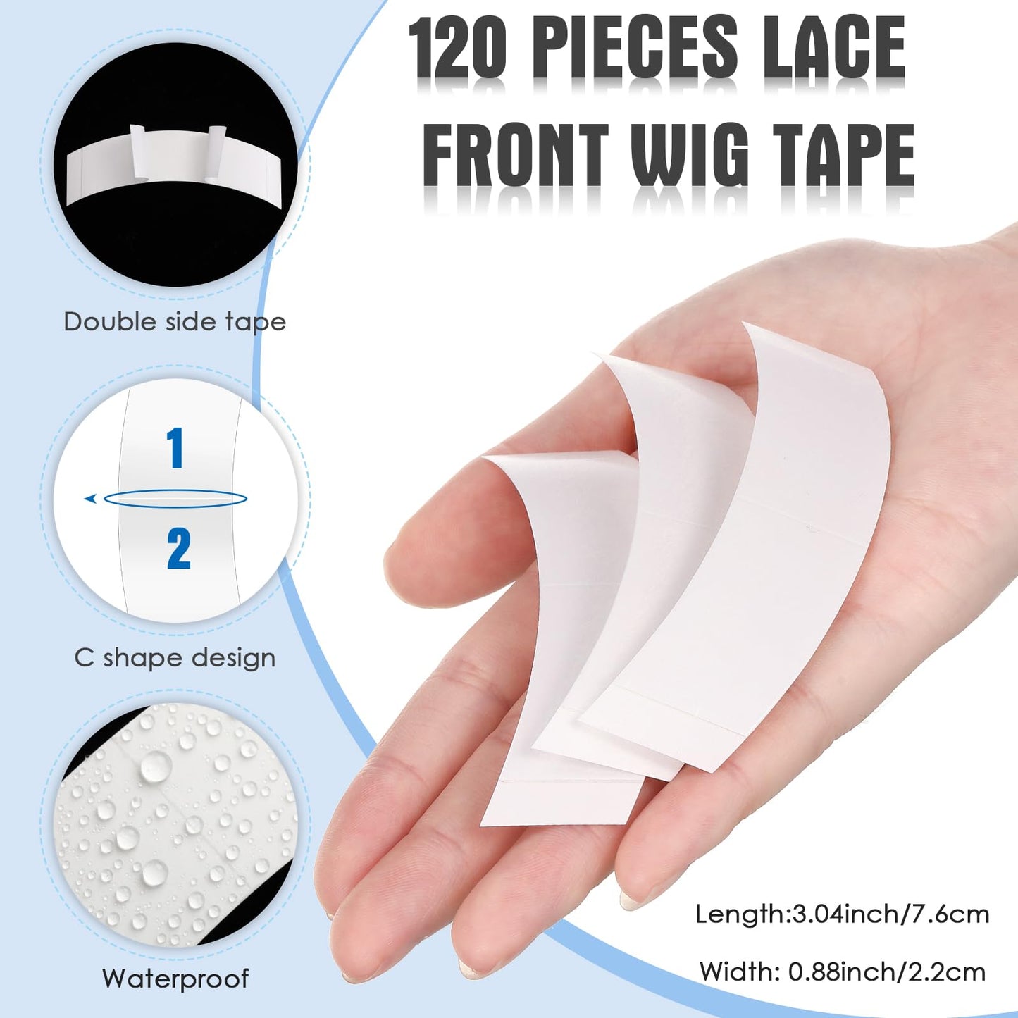 Maitys 120 Pieces Lace Front Wig Tape Double Sided Adhesive Waterproof Cshaped for Long Short No ...