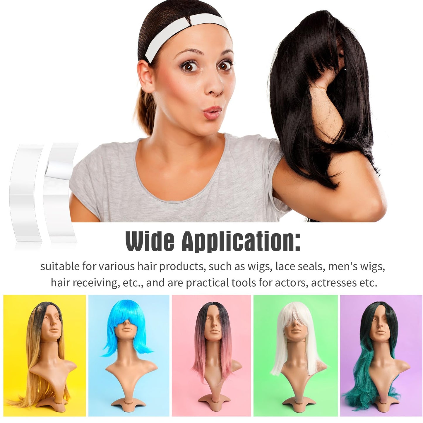 Maitys 120 Pieces Lace Front Wig Tape Double Sided Adhesive Waterproof Cshaped for Long Short No ...