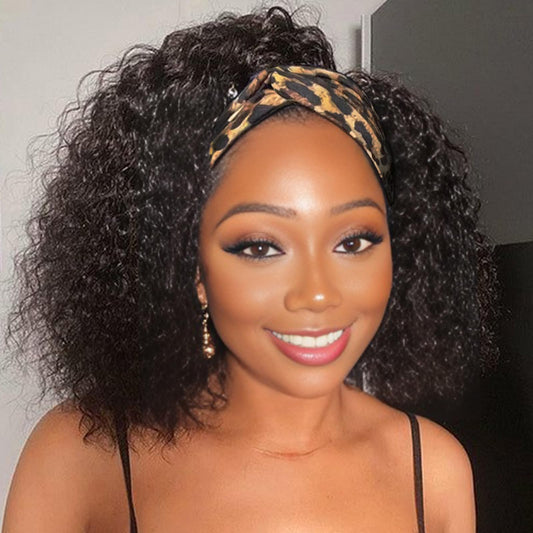 Headband Wig Human Hair Kinky Curly 14 inch Brazilian Remy Hair Curly None Lace Front Wigs Gluele...