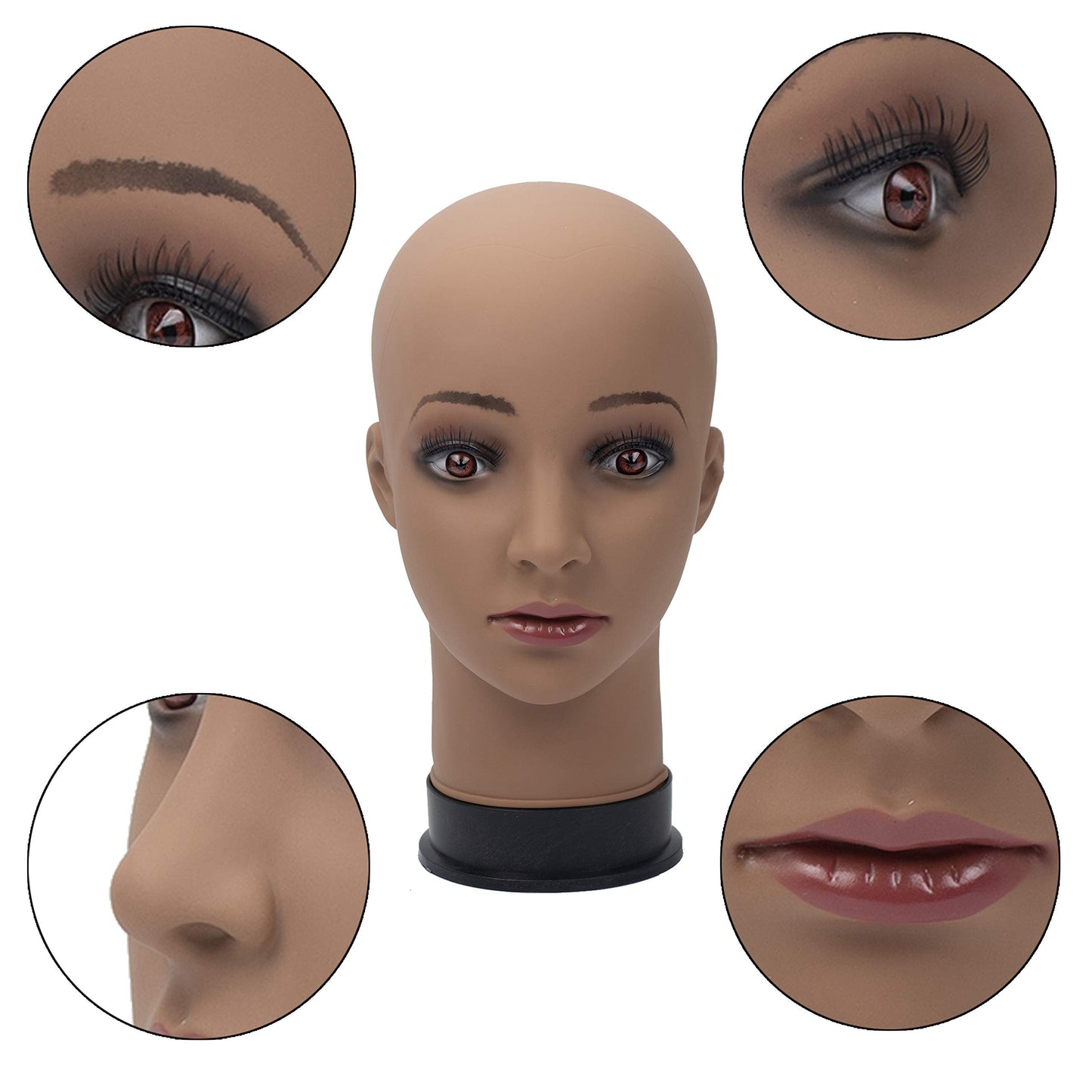 BHD BEAUTY Bald Mannequin Head Brown Female Professional Cosmetology for Wig Making Display wigs ...