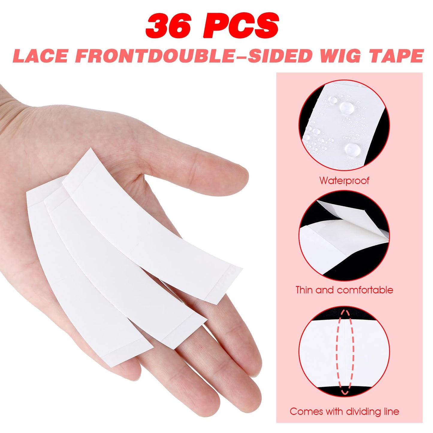 Prasacco 36 Wig Tapes  Invisible Waterproof Double Side Tape for Lace Wigs Toupees  Hair Extensions