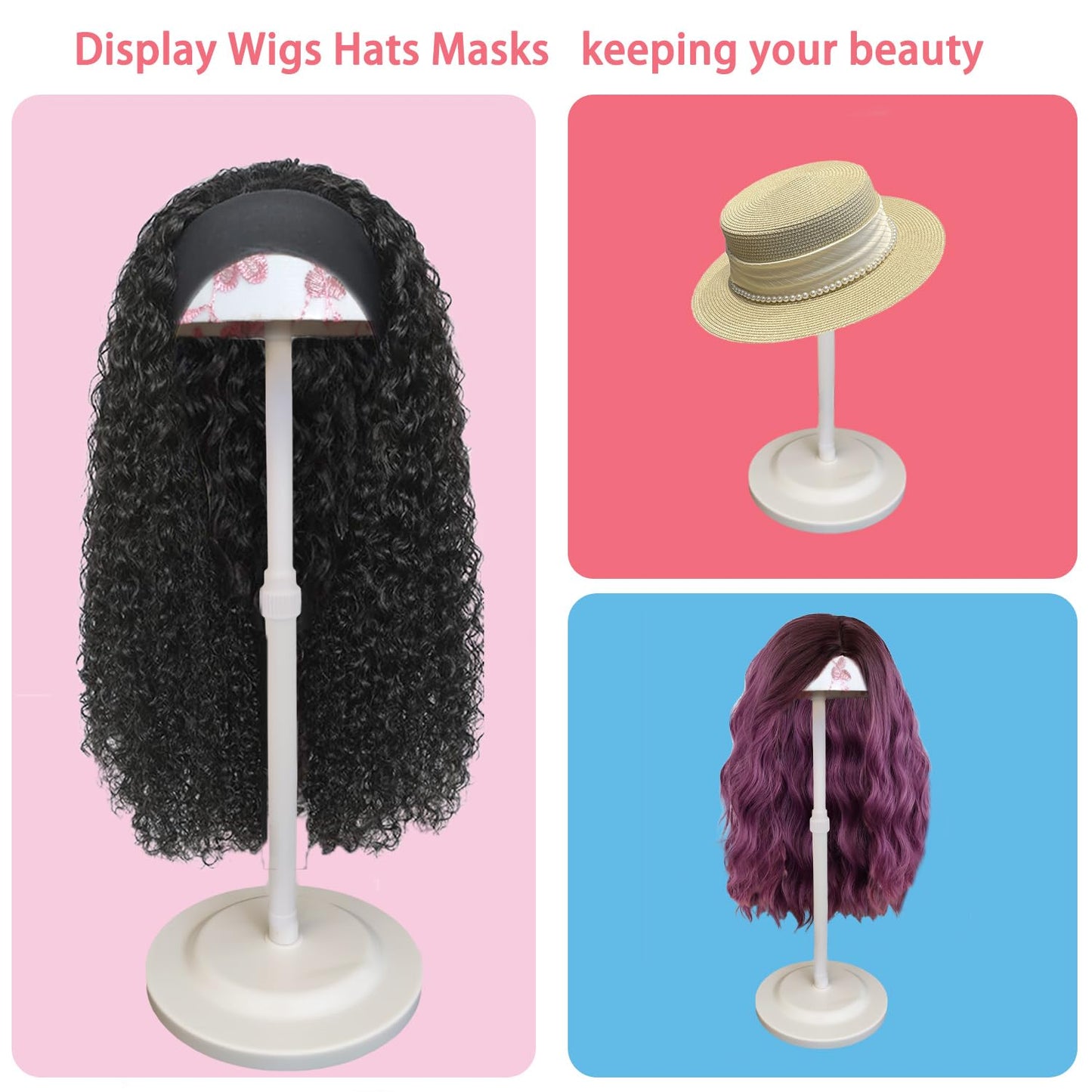 Wig Stand White 1PC Adjustable Height Portable Wig Holder Stands NonSlip Wig Head Holders Sturdy ...