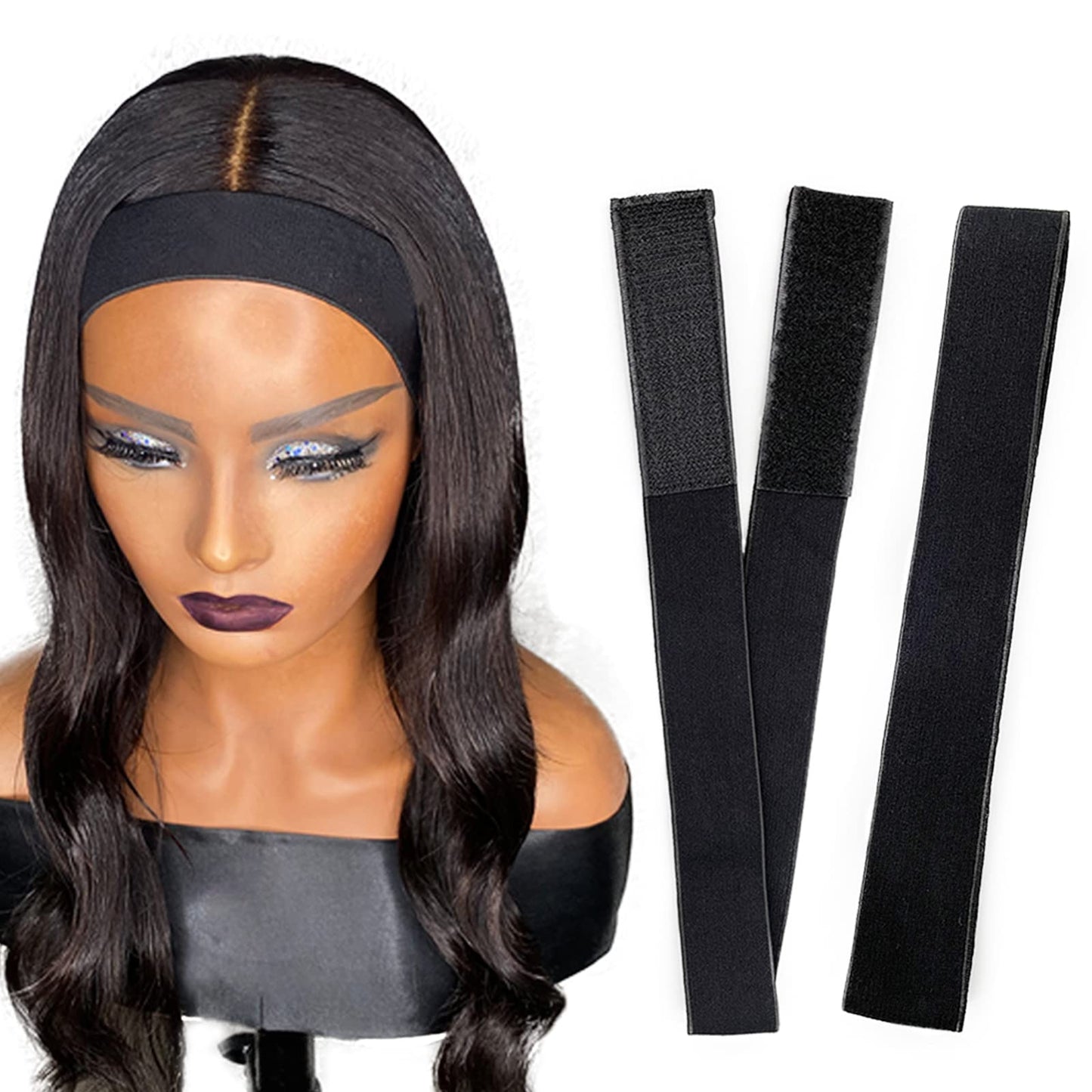 Atimiaza 2 Pcs Elastic Bands for Wig Lace Melting Edge Wrap to Lay Edges Black Pack of 2