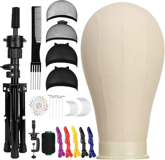 SZCY LLC 23 Inch Canvas Block Mannequin Head for Wigs Making Display with Wig Caps T Pins C Brist...