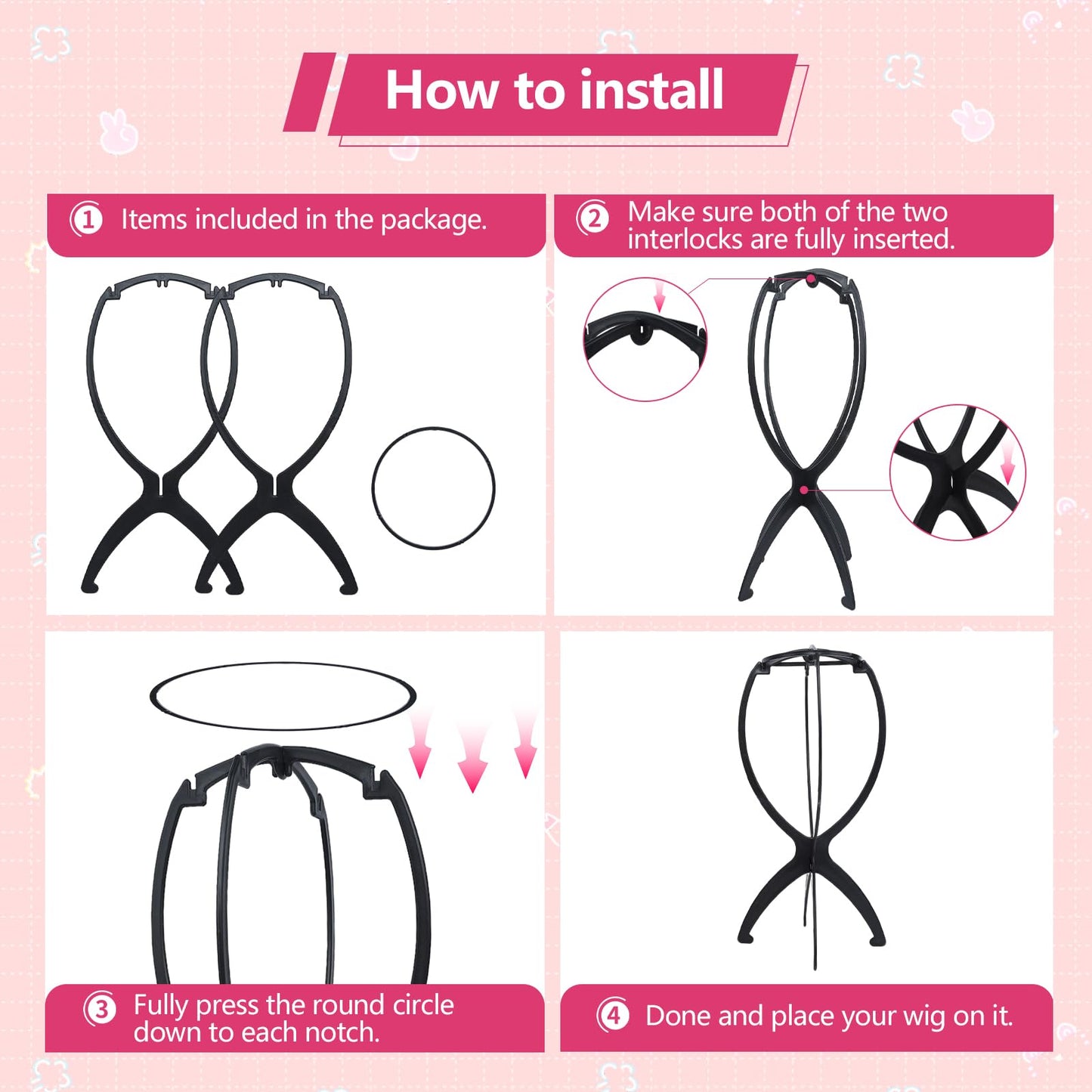 Seewaazee 2 Pack Wig Stand Wig Head Stand Portable Wig Holder for Multiple Wigs Wig Stands Tripod...
