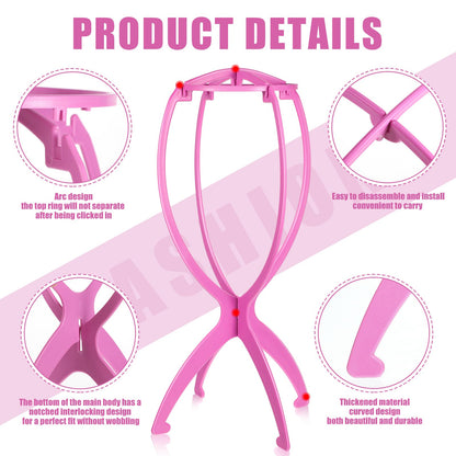 obeoby Wig Stand Portable Wig Holder Wig Head Stand for All Wigs Travel Wig pink 2pack