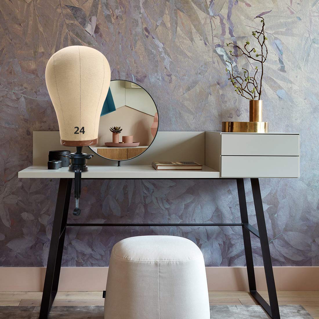 ZGCYSMHT 20 Inch Wig Head Cork Canvas Block Head Mannequin Head With Stand for Making Wigs 20inch