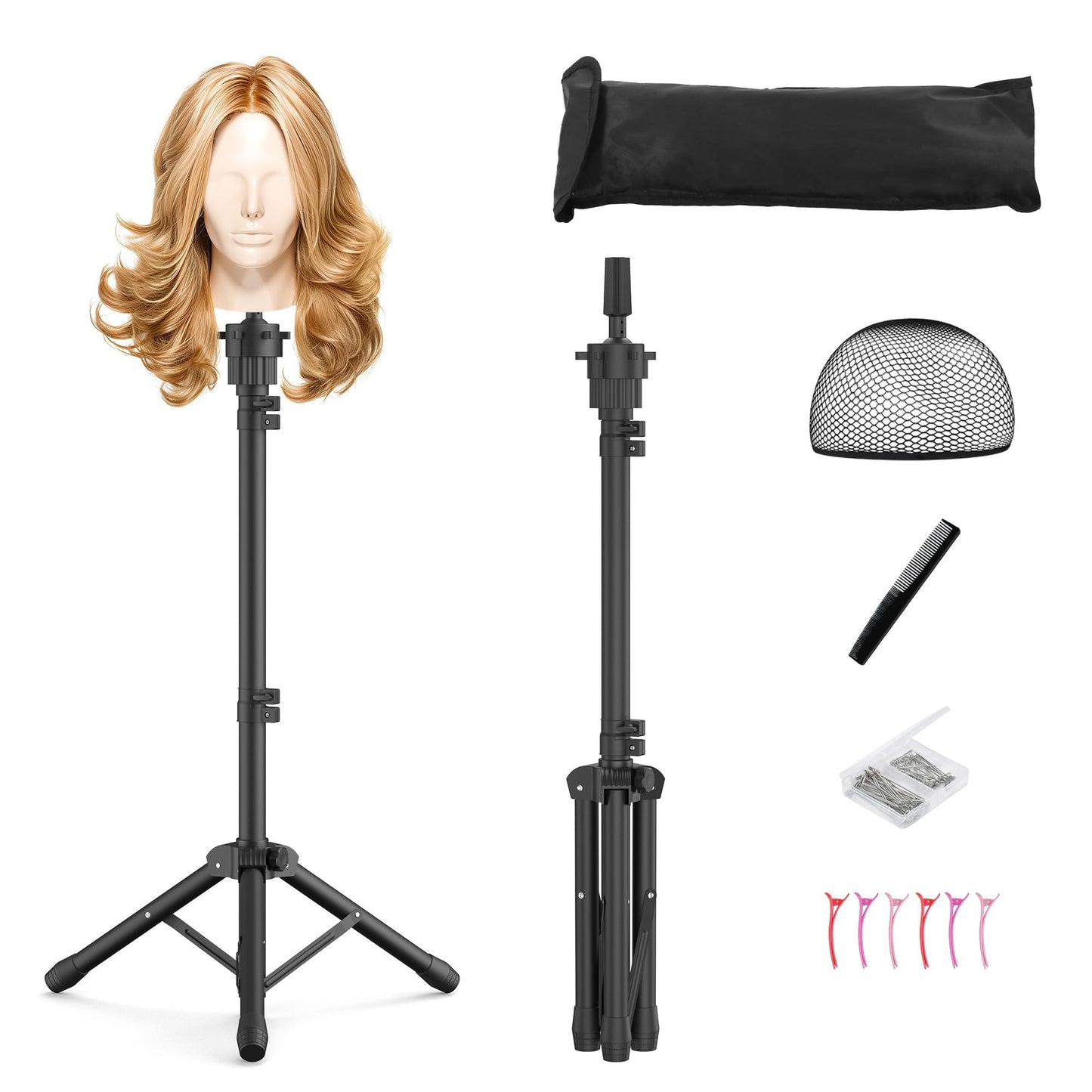 Relx Wig Head Stand  Adjustable Mannequin Head Stand  Wig Stand Tripod for Cosmetology Hairdressi...