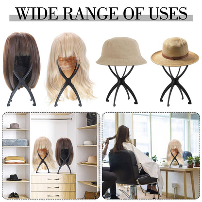 obeoby Wig Stand Portable Wig Holder Wig Head Stand for All Wigs Travel Wig black3pack