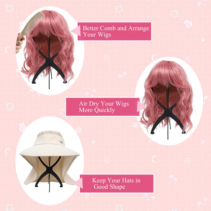 Seewaazee 2 Pack Wig Stand Wig Head Stand Portable Wig Holder for Multiple Wigs Wig Stands Tripod...