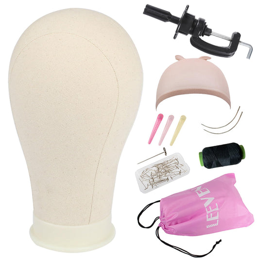 Leeven 21"24" Poly Canvas Block Head Professional Mannequin Canvas Head for Making DryingStyling ...