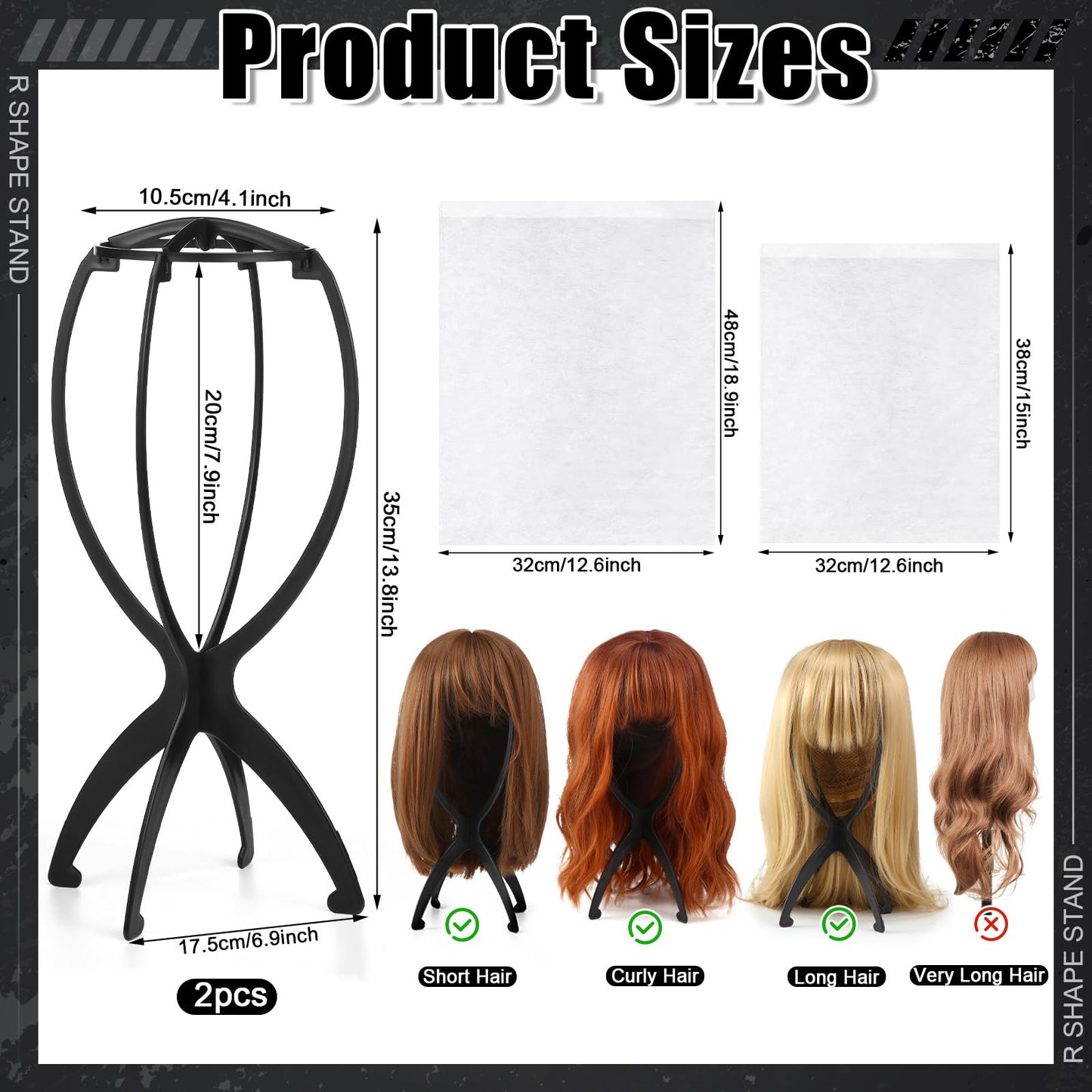 ProSuites 2 Pack Wig Stand with 2Pcs Wig Dust Bag Travel Wig Head Stand Holder for Women Multiple...