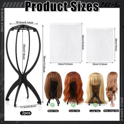ProSuites 2 Pack Wig Stand with 2Pcs Wig Dust Bag Travel Wig Head Stand Holder for Women Multiple...