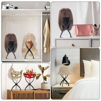 obeoby Wig Stand Portable Wig Holder Wig Head Stand for All Wigs Travel Wig black3pack