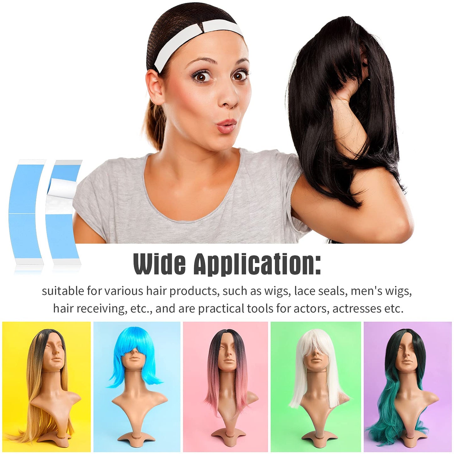 Maitys 120 Pieces Lace Front Wig Tape Double Sided Adhesive Waterproof CShaped for Long Short No ...