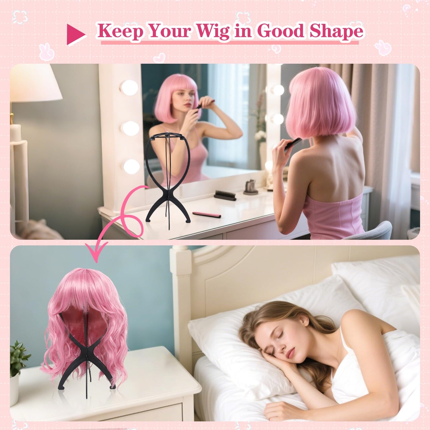 Seewaazee 2 Pack Wig Stand Wig Head Stand Portable Wig Holder for Multiple Wigs Wig Stands Tripod...