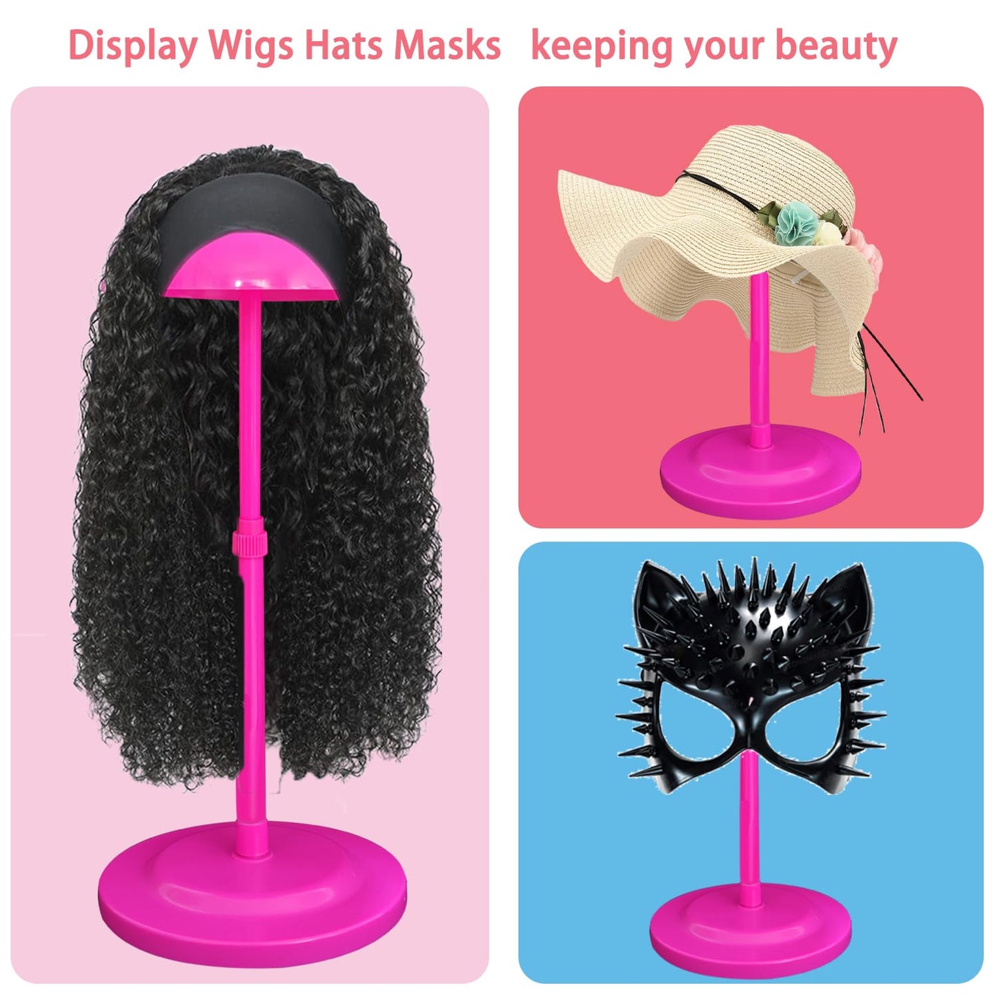 Wig Stand 1PC Adjustable Height Pink Plastic Wig Head Stand Portable Wig Holder Stands NonSlip Wi...