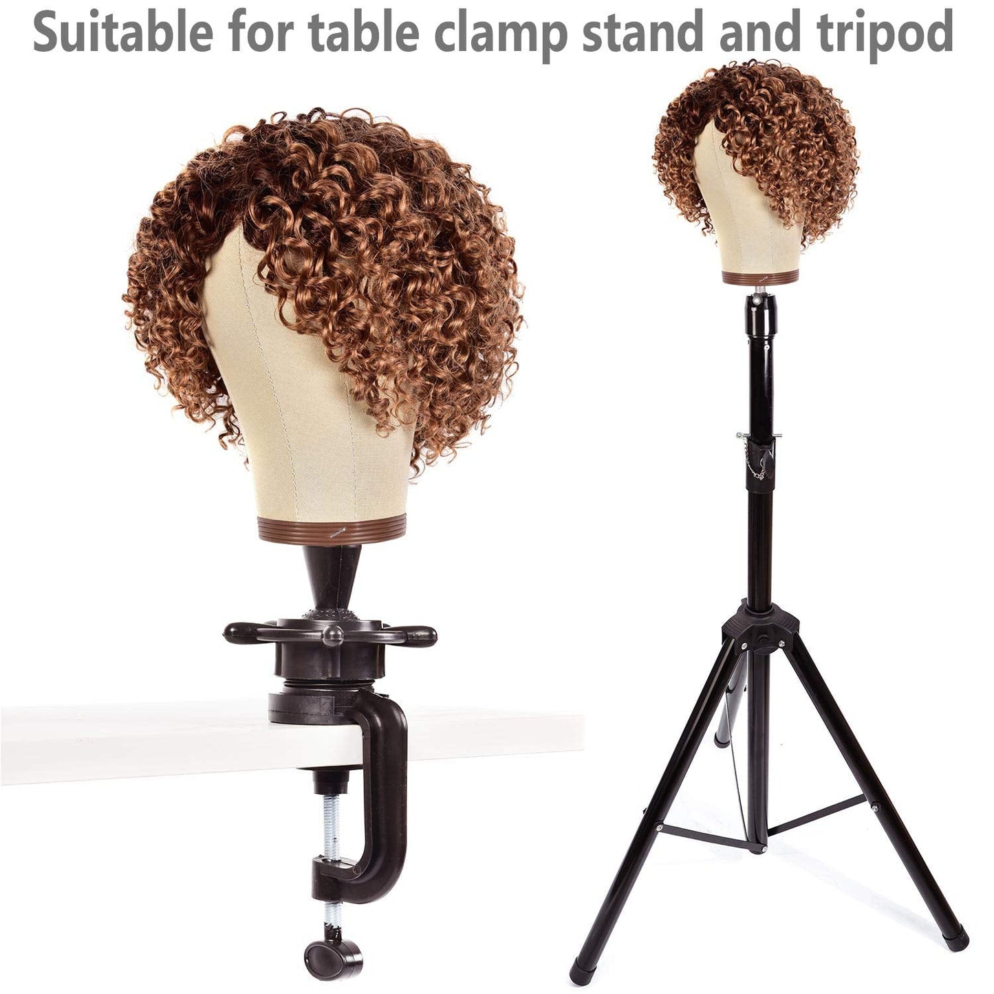 ZGCYSMHT 20 Inch Wig Head Cork Canvas Block Head Mannequin Head With Stand for Making Wigs 20inch