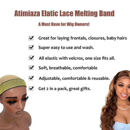 Atimiaza 2 Pcs Elastic Gold Lace Melting Bands  Wig Band for Lace Fronts Edge Wrap to Lay Edges P...