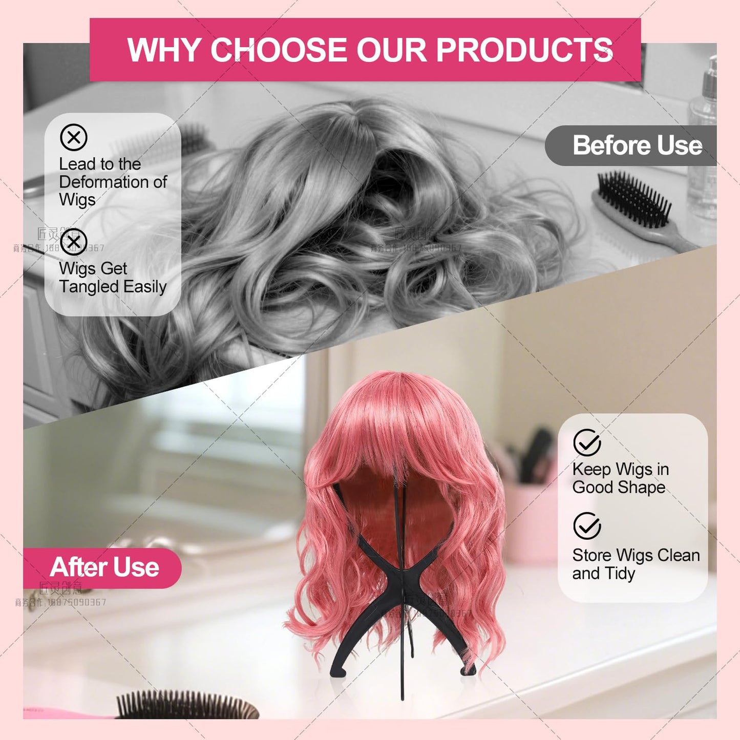 Seewaazee 2 Pack Wig Stand Wig Head Stand Portable Wig Holder for Multiple Wigs Wig Stands Tripod...