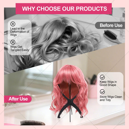 Seewaazee 2 Pack Wig Stand Wig Head Stand Portable Wig Holder for Multiple Wigs Wig Stands Tripod...