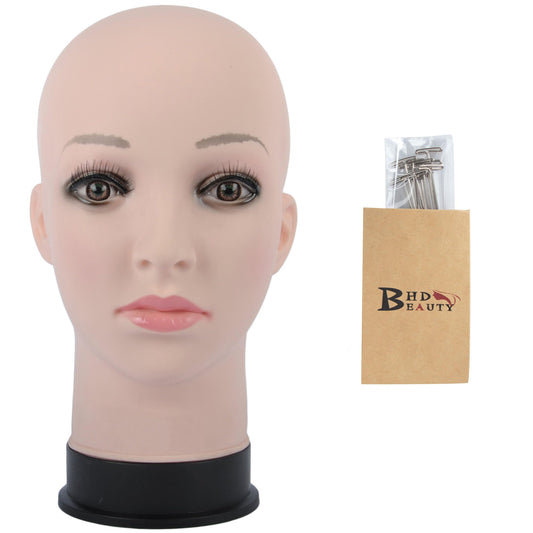 BHD BEAUTY Bald Mannequin Head Beige Female Professional Cosmetology for Wig Making Display wigs ...