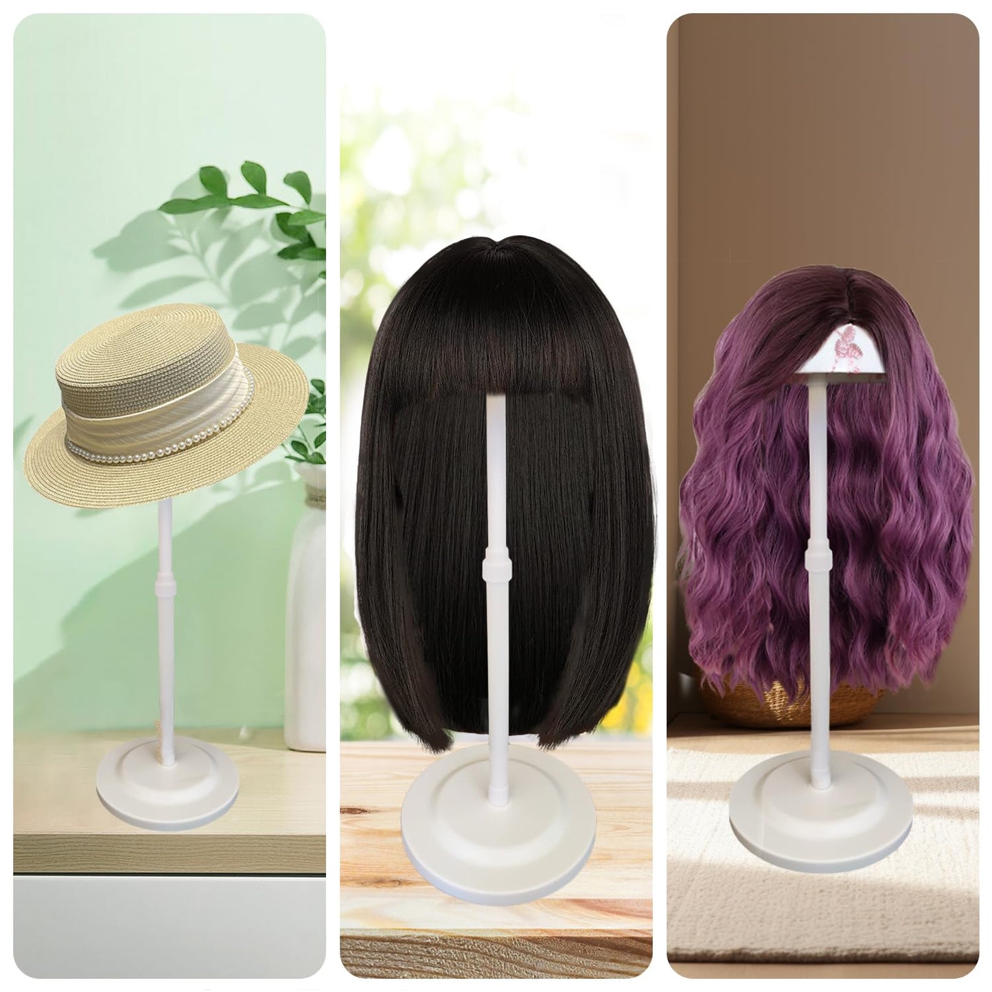 Wig Stand White 1PC Adjustable Height Portable Wig Holder Stands NonSlip Wig Head Holders Sturdy ...