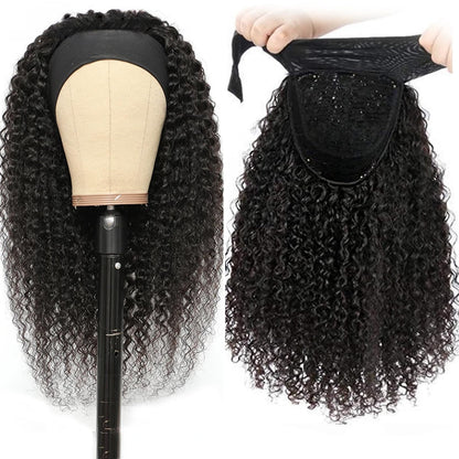 Headband Wig Human Hair Kinky Curly 14 inch Brazilian Remy Hair Curly None Lace Front Wigs Gluele...
