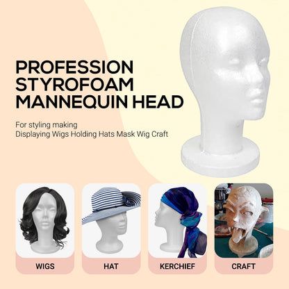STUDIO LIMITED 114Inch Styrofoam Mannequin Head 1 Pack  White Foam Wig Stand for Wigs Hats Masks ...