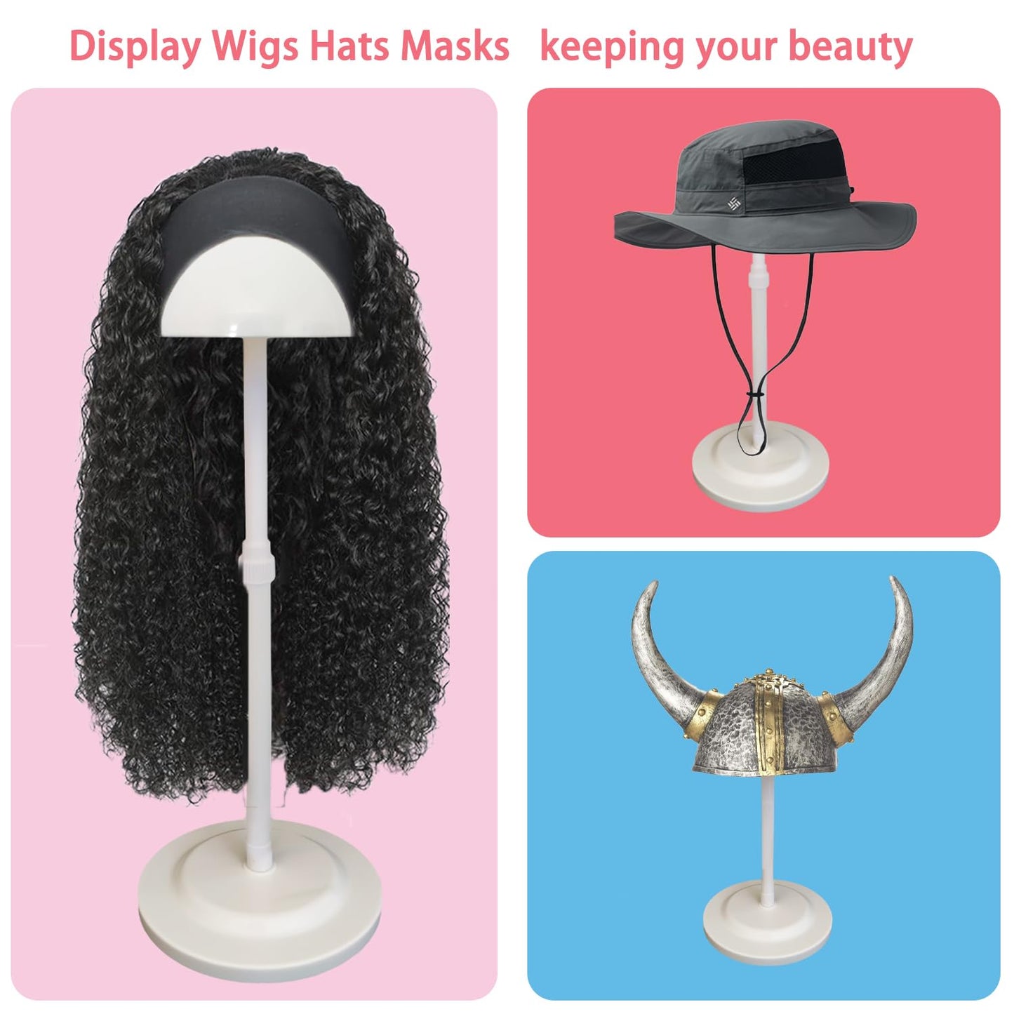 Wig Stand 1PC Adjustable Height White Plastic Wig Head Stand Portable Wig Holder Stands NonSlip W...