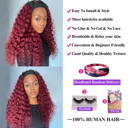 Aiterina Headband Wig deep wave human hair wigs for Black Women Brazilian Remy Hair Glueless Non ...