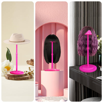 Wig Stand 1PC Adjustable Height Pink Plastic Wig Head Stand Portable Wig Holder Stands NonSlip Wi...