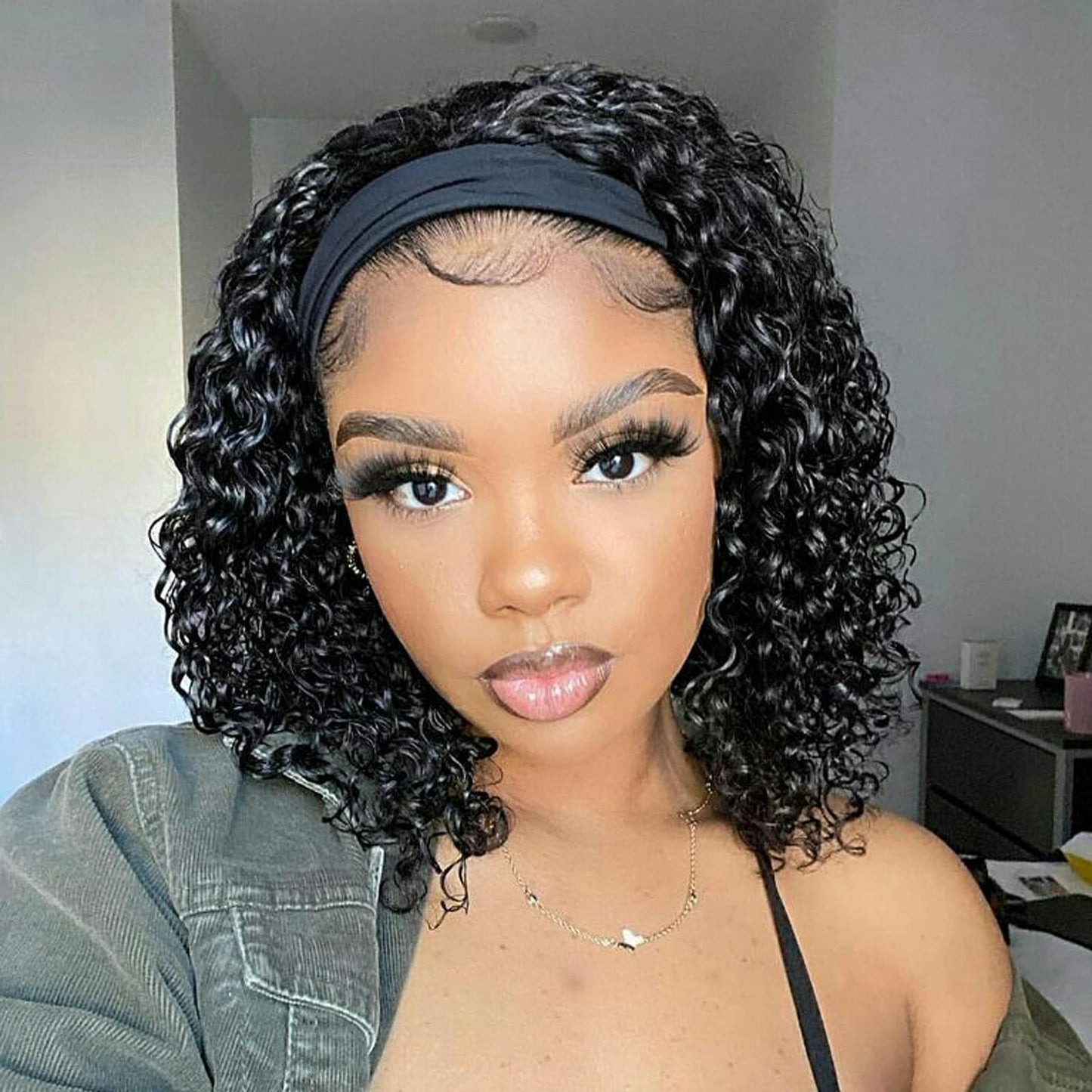 Aiterina Deep Wave Headband Wig 10 Inch Glueless Human Hair Wigs Machine Made No Lace Curly Hair ...