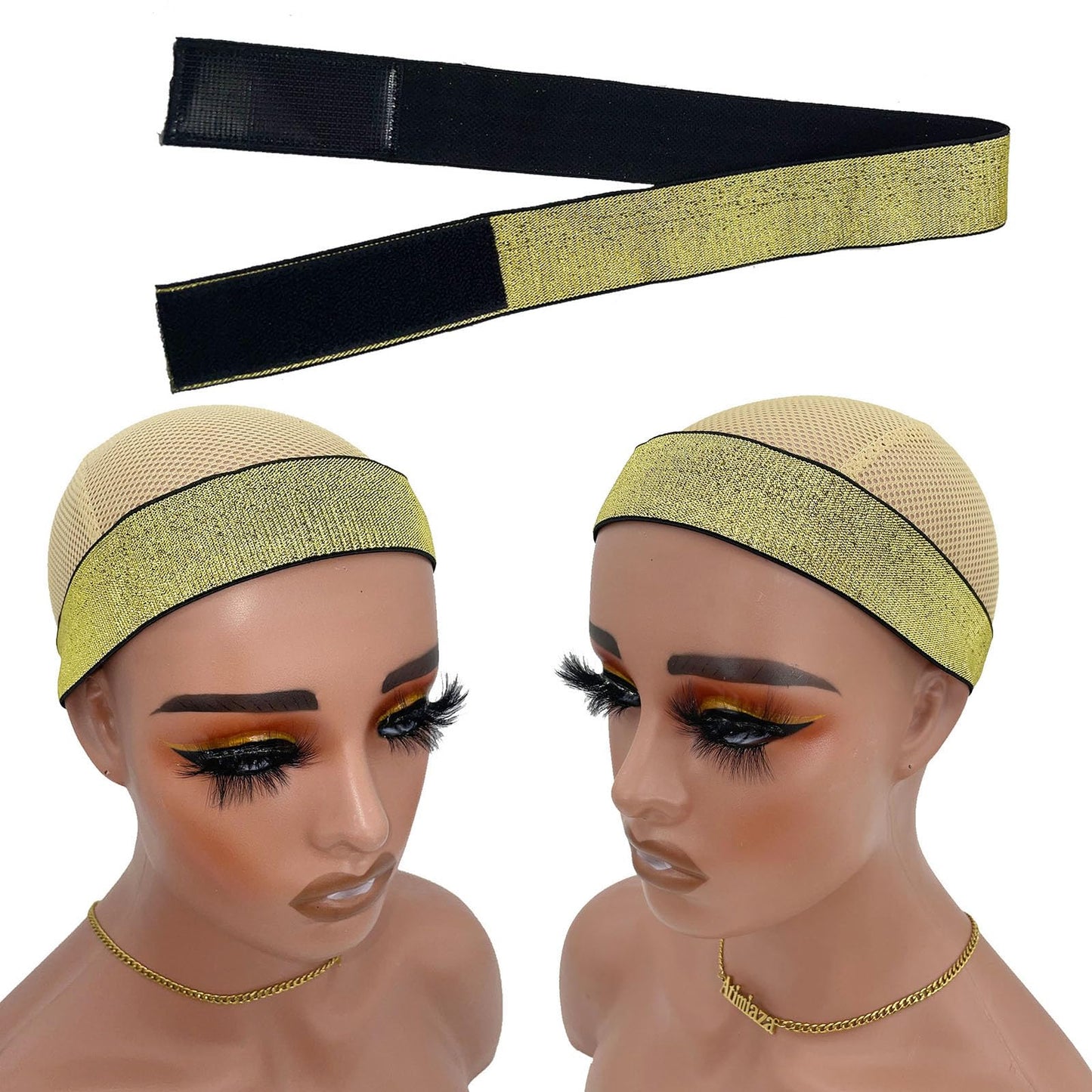 Atimiaza 2 Pcs Elastic Gold Lace Melting Bands  Wig Band for Lace Fronts Edge Wrap to Lay Edges P...
