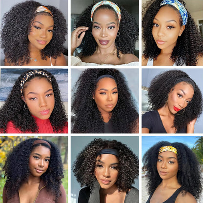 Headband Wig Human Hair Kinky Curly 14 inch Brazilian Remy Hair Curly None Lace Front Wigs Gluele...