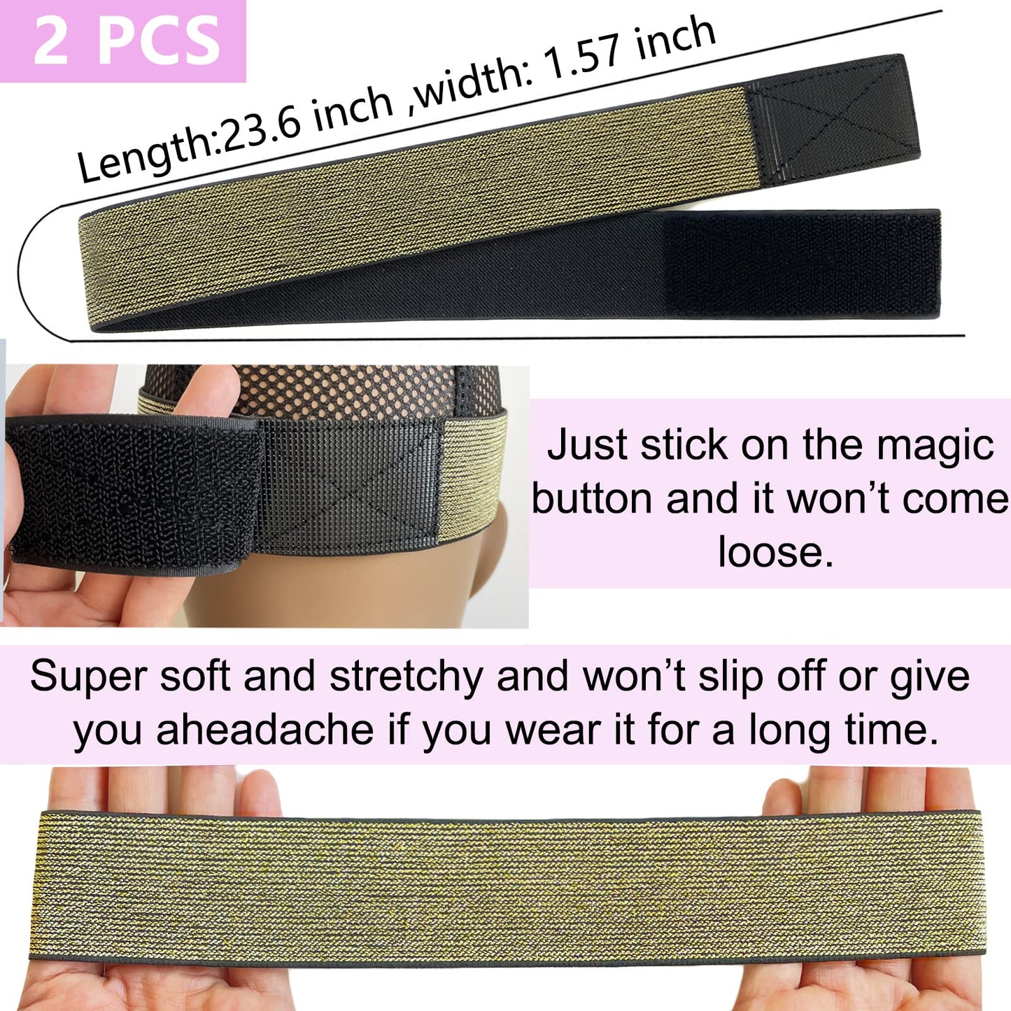 XConstellation Elastic Bands for Wig Grip  Lace Melting Edge Wrap Adjustable Magic Buckle to Lay ...