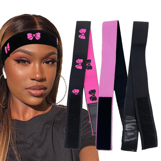 Atimiaza 3 Pcs Elastic Lace Melting Bands for Wigs Lace Front Edge Wrap to Lay Edges PinkBow TieB...