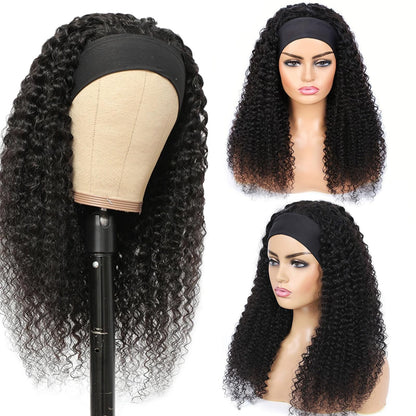 Headband Wig Human Hair Kinky Curly 14 inch Brazilian Remy Hair Curly None Lace Front Wigs Gluele...