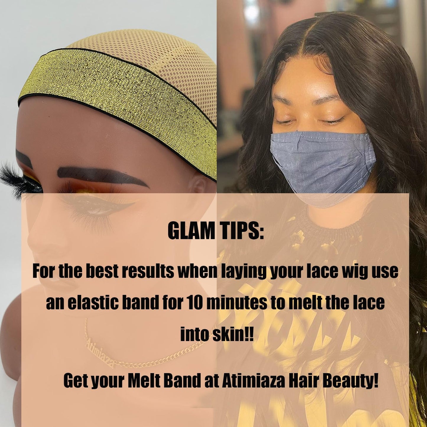 Atimiaza 2 Pcs Elastic Gold Lace Melting Bands  Wig Band for Lace Fronts Edge Wrap to Lay Edges P...